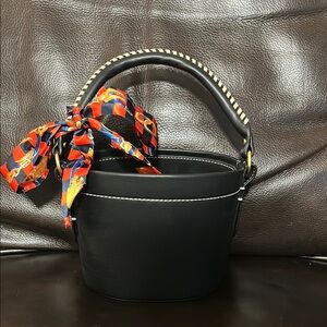 Elegant Black Bucket Bag with Scarf Accent